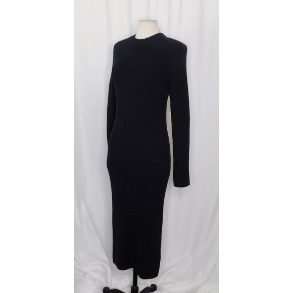 NWT!! J. CREW Ribbed Sweater Dress Solid Black Knit Knitwear Midi Retro Medium - Picture 6 of 15